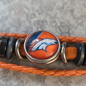 Orange Leather Bracelet with Denver Broncos Snap.